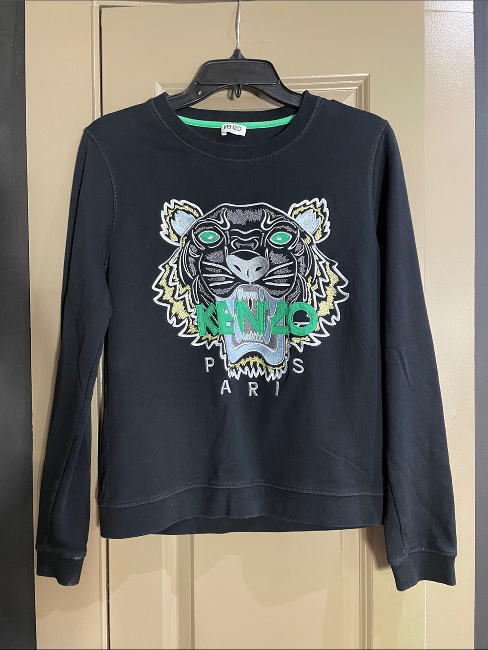 Kenzo Black Sweatshirt with Multicolor Tiger Embroidery